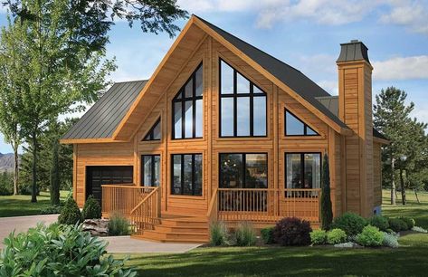 Home of the Week: The Okanagan! Modern Lake House Interior, House Plans 2000 Sq Ft, Frame House Plans, Log Cabin House, Cabin Style Homes, Log Cabin Floor Plans, House Plan With Loft, Timber Frame House, Log Home Floor Plans