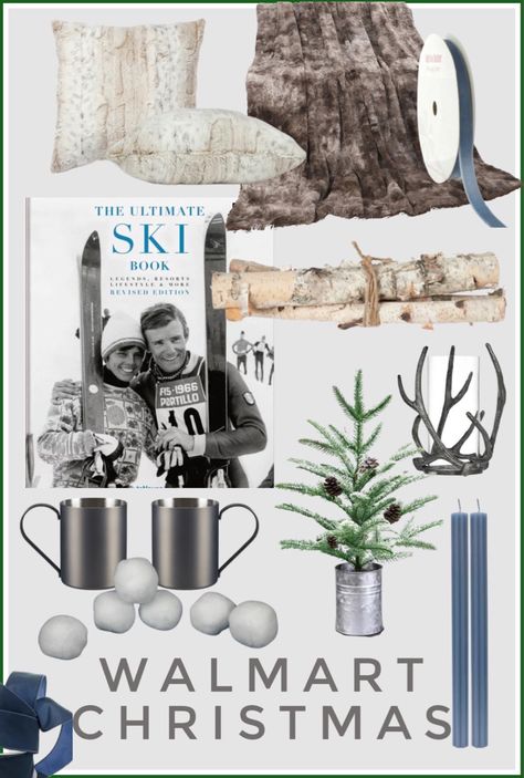 Cozy Christmas home decor. Birch logs, candles, ski book, faux fur blankets and pillows, antler decor, and more! Rustic Mountain Christmas Decor, Mountain Christmas Decor, Ski Lodge Christmas Decor, Modern Ski Lodge, Ski Lodge Christmas, Vintage Ski Lodge, Antler Christmas Tree, Lodge Christmas Decor, Lodge Christmas