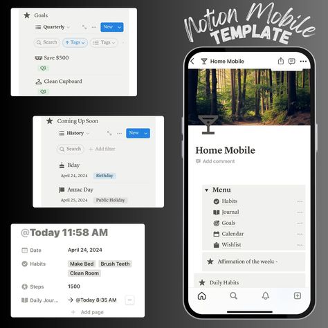 simple notion template Notion Mobile Template, Notion Journaling, Notion Phone, Notion Mobile, Casa Minecraft, Life Planner Notion, Notion Life Planner, Daily Planner Printables Free, Notion Dashboard