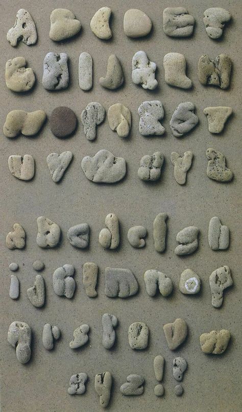 Taken from stashally user @jude. Clotilde Olyff, a Belgian Type Designer, has collected several alphabets of rocks found on the beach. Here's one of them: [Reddit, u/ sukon767] Stone Decoration, Alphabet Photography, 3d Typography, Stone Rocks, The Shape, Stone Art, Letters And Numbers, Abc, Alphabet