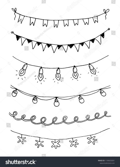 Set of hand drawn sketch garlands with flags and light bulbs. Vector illustration. sketch#garlands#drawn#Set Garland Illustration, Bullet Journal 2022, Flag Garland, Ornament Drawing, Card Drawing, Drawing Set, Garland Decor, Christmas Garland, Royalty Free Photos