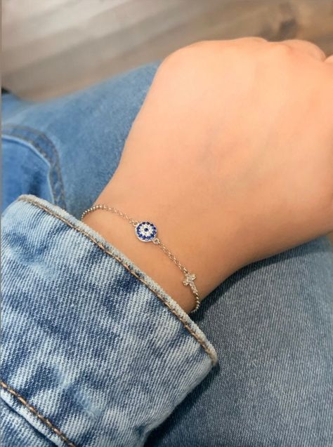 Nazar bracelet, Evil Eye Cross Bracelet, 925 Sterling Silver Evil Eye, 18k Gold plated, Mini Cross Bracelet, Dainty Jewelry Present, Gift Nazar Bracelet, Bracelet Evil Eye, Mini Cross, Bracelet Dainty, Cross Bracelet, Gold Plated Bracelets, Canada Post, Present Gift, Dainty Jewelry