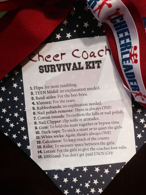 Cheer Coach Survival Kit Gift. Coaches Survival Kit, Coach Survival Kit Gift Ideas, Coach Survival Kit, Cheer Mom Survival Kit, Cheer Team Traditions, Cheer Captain Gifts Ideas, Cheer Coach Survival Kit Ideas, Cheer Coach Survival Kit, Cheer Camp Survival Kit