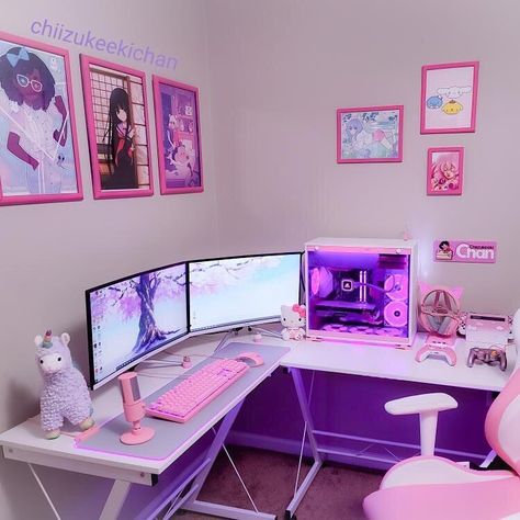 Girly Setups 👾 on Instagram: “In love 😍 ~ 🖥: @chiizukeekichan . . . #razerquartz #pinksetup #setupgaming #setupgamer #setup #setupinspiration #gamer #gamergirl…” Otaku Room, Gamer Room Decor, Pc Gaming Setup, Video Game Room Design, Video Game Rooms, Interior Design Guide, Girl Bedroom Designs, Gaming Room Setup, Cute Room Ideas