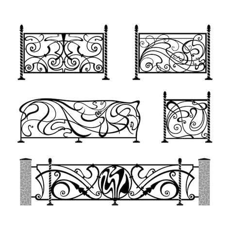 Vector forged elements vector set. metal... | Premium Vector #Freepik #vector #classic-ornament #ornate #classic #ornaments-decoration Art Nouveau Fence, Art Nouveau Metalwork, Art Nouveau Furniture Metal, Ornamental Gates Wrought Iron, Metal Fences, Classic Ornament, Art Nouveau Corner Border, Art Nouveau Wrought Iron, Iron Garden Gates