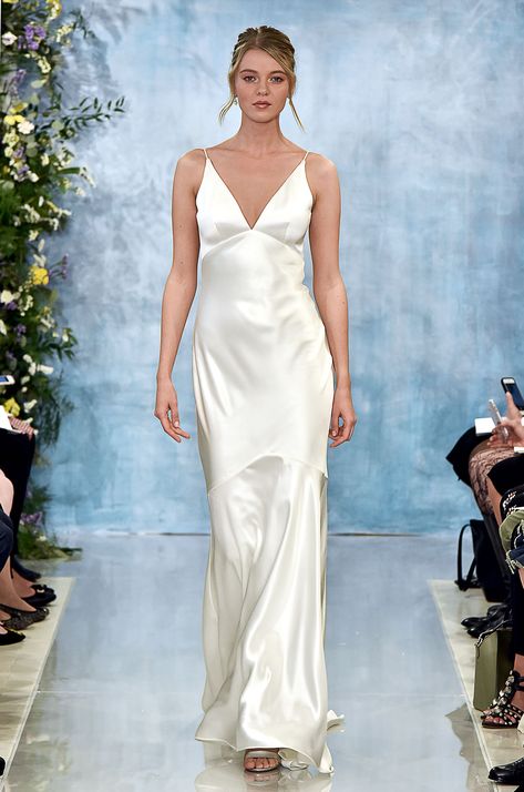 Theia slip-style dress Style A Slip Dress, How To Style A Slip Dress, Theia Bridal, Jeans Wedding, Wedding Gown Inspiration, Satin Fashion, Dress For Fall, Stylish Wedding Dresses, Gown Inspiration