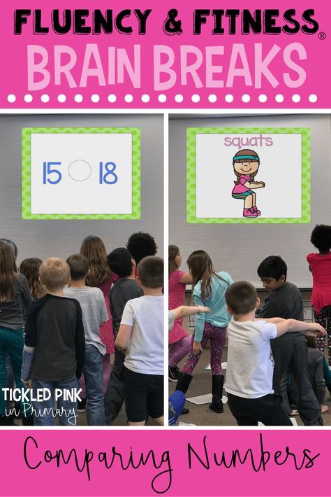 Help students review comparing numbers while getting the wiggles out with Fluency & Fitness®️️. These are great for brain breaks, math review, transitions, or any time. #numbers #math #brainbreak #firstgrade #kindergarten #comparingnumbers Math Things, Division Math, Activities For Students, Math Fact Fluency, Comparing Numbers, Math Division, Fun Brain, Math Intervention, School Starts