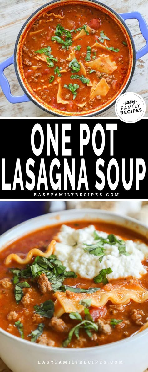 One Pot Lasagna Soup, Lasagne Roll Ups, One Pot Lasagna, Lasagne Soup, Easy Lasagna Soup, Lasagna Soup Recipe, Pot Lasagna, Diy Easy Recipes, Vegetarian Soup Recipes