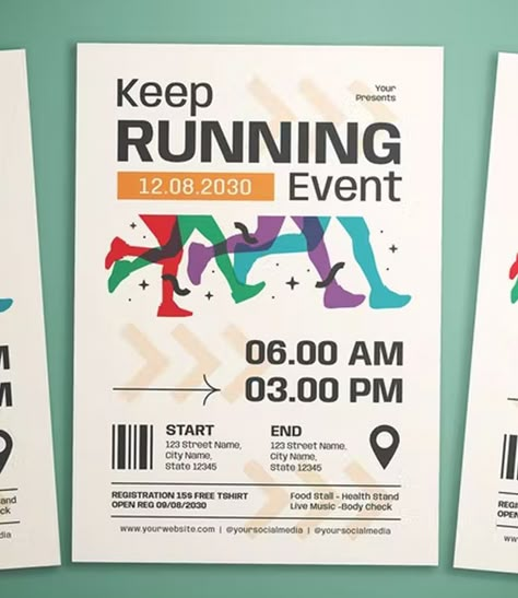 Running Event Flyer Template AI, PSD Running Event Poster Design, Minimalist Event Poster, Marathon Poster Design, Run Poster Design, Fun Run Poster, Sport Event Poster, Marathon Poster, Beauty Brochures, Running Poster