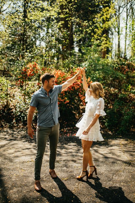 Dancing Through Your Engagement Session Engagement Shoots Poses, Engagement Picture Outfits, Downtown Atlanta, Engagement Photography Poses, Cute Engagement Photos, Couple Engagement Pictures, Spring Engagement Photos, Engagement Pictures Poses, Engagement Session Outfits