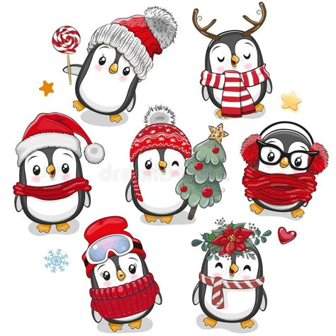 Cute cartoon Christmas Penguins on a white background. Set of Cute cartoon Christmas Penguins on a white background royalty free illustration Nailart Winter, Pinguin Illustration, Cute Cartoon Christmas, Christmas Penguins, Penguin Drawing, Cartoon Christmas, Christmas Penguin, Christmas Drawing, Christmas Cartoons