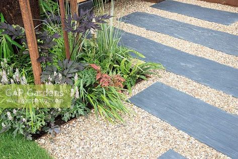 Slate and gravel path in the Bee's Gardens: The Penumbra, RHS Tatton Park Flower Show 2018 Tatton Park, Gravel Path, Bee Garden, Plant Photography, Flower Show, Garden Paths, Landscape Architecture, Stepping Stones, Garden Plants