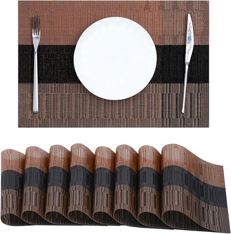 Amazon.com: Leetaltree Gray with White Grid Pattern Placemats Set of 6 - Heat Resistant Non-Slip Place mats for Dining Table, Washable Durable PVC Vinyl Woven Table Mats（Grey Grid, 6） : Home & Kitchen Black Placemats, White Grid, Table Placemats, Black Table, Pvc Vinyl, Grid Pattern, Linen Textile, Place Mats, Table Mats