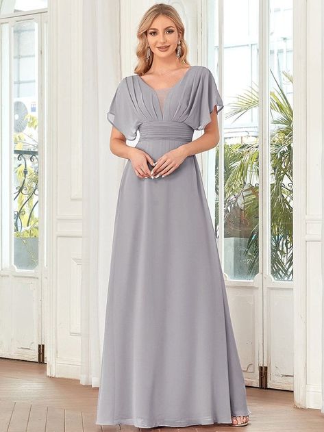 Women's A-Line Empire Waist Maxi Chiffon Evening Dress wedding ideas, thank you wedding, wedding details #wedding #weddingflowers #weddingring Empire Waist Evening Dress, Empire Waist Maxi, Empire Waist Maxi Dress, Dress With Ruffle Sleeves, Chiffon Evening Dresses, Grey Maxi Dress, Maxi Dress Evening, Chiffon Maxi, Chiffon Bridesmaid Dress