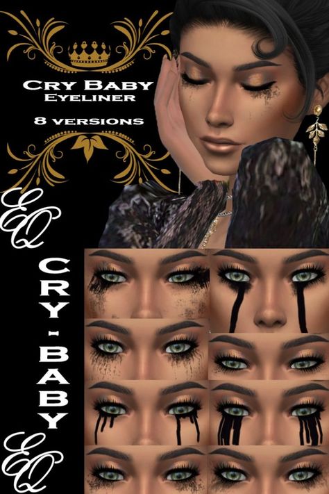 Sims 4 Smudged Eyeliner, The Sims 4 Cc Tears, Tears Sims 4 Cc, Sims 4 Tears Cc, Sims Vampire, Body Presets, Mod Makeup, Smudged Makeup, Sims 4 Decades Challenge