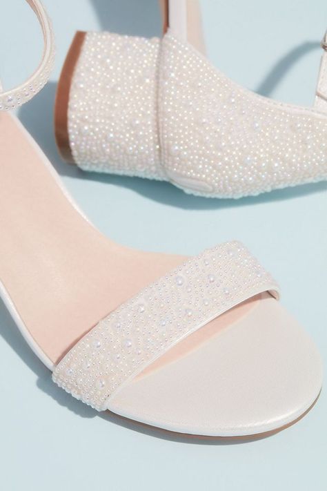 Shoes - DB Studio Allover Iridescent Pearl Low Block Heel Sandals Style # KAYA – View Image 4 Bride Heels, Elegant Bridal Dress, Bridal Shoes Low Heel, Low Block Heel Sandal, Homecoming Shoes, Wedding Shoes Bride, Iridescent Pearl, Square Toe Sandals, Prom Heels