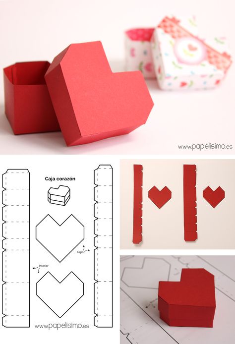 Caja-de-papel-corazon-Paper-heart-box-diy Origami Kutu, Paper Box Diy, Anniversaire Diy, Paper Box Template, Idee Cricut, Origami Fashion, Folding Origami, Origami Heart, Useful Origami