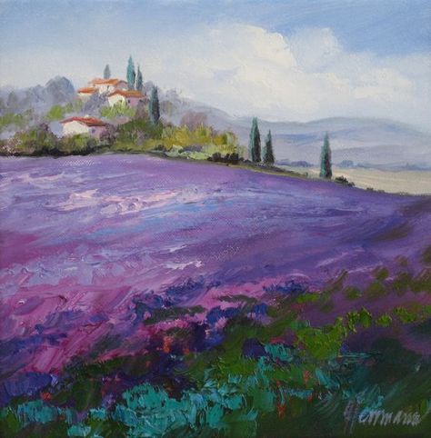 Paintings Oil, Oil Painting Tutorial, Colorful Paintings Acrylic, Lavender Field, On Canvas, Watercolor Landscape Paintings, Provence France, Paintings I Love, Night Painting