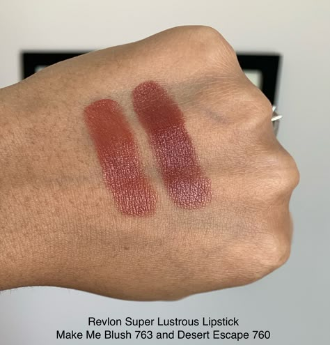 Revlon Desert Escape Lipstick, Revlon Lustrous Lipstick Swatch, Revlon Lipstick Swatches, Revlon Blush, Steps Makeup, 2024 Makeup, Drugstore Lipstick, Makeup And Perfume, Revlon Lipstick