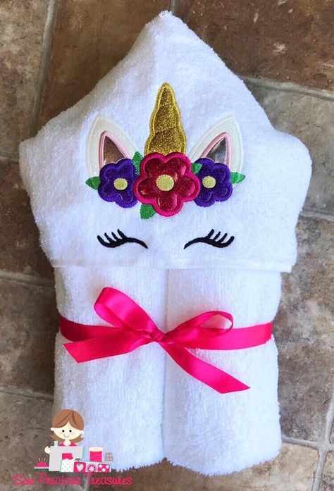 Machine Embroidery Gifts, Towel Embroidery Designs, Unicorn Stuff, Kids Hooded Towels, Bunny Blanket, Unicorn Tattoos, Crochet Shoes Pattern, Hooded Towels, Towel Embroidery