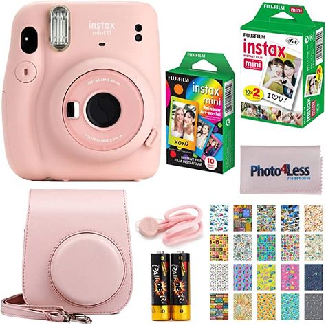 Amazon.com : Fujifilm Instax Mini 11 Instant Camera - Blush Pink (16654774) + Fujifilm Instax Mini Twin Pack Instant Film (16437396) + Single Pack Rainbow Film + Case + Travel Stickers : Electronics Mini 11 Instant Camera, Polaroid Instax Mini, Fujifilm Instax Mini 11, Instax Mini 11, Instax Mini Camera, Fuji Instax Mini, Instax Mini 9, Portable Photo Printer, Instax Film