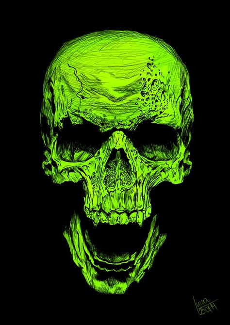 Green Skull, Never Forget, Neon Green, Black Background, Neon, Green, Black