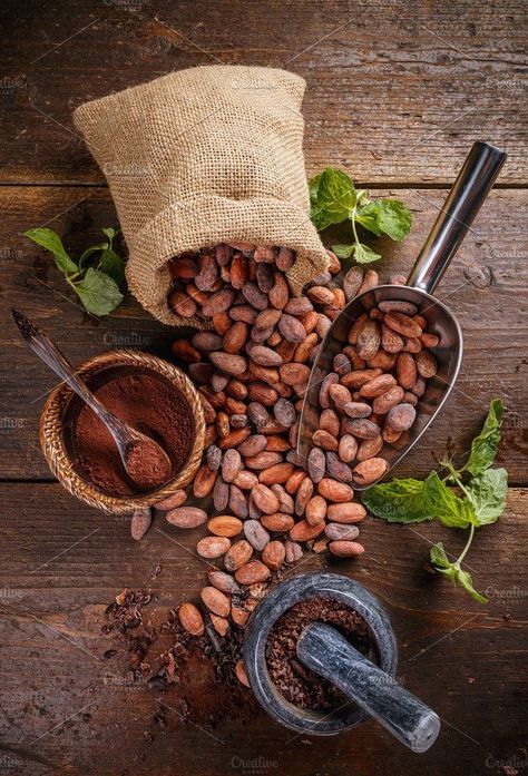 Caffe Mocha, Chocolate Photos, Cacao Chocolate, Cocoa Beans, Cacao Beans, Coffee Photography, Theobroma Cacao, Wooden Background, Chocolate Coffee