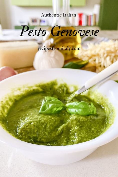 Pesto Genovese | Authentic Italian Basil Pesto - Recipes from Italy Authentic Italian Pesto Recipe, Authentic Pesto Recipe, Pesto Genovese Recipe, Basil Pesto Recipe, Basil Pesto Recipes, Pesto Recipes, Dinner Party Dishes, Impressive Dinner, How To Make Pesto