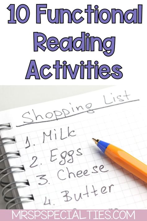 In order to develop life long and functional skills, students need to be able to read in different situations. Use this list of 10 ideas to plan your functional reading activities and develop critical skills. Click to read now. Functional Skills Activities, Functional Reading Activities Life Skills, Life Skills Activities Elementary, Special Education Reading Activities, Functional Academics, Sped Resources, Functional Classroom, Functional Literacy, Reading Mini Lessons