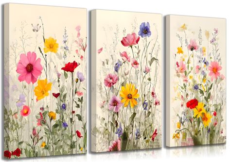 PRICES MAY VARY. Watercolor Wildflowers Wall Art : Wildflowers canvas painting 12x16 and16x24in 2 sizes for you to choose，ready to hang Colorful Flowers Botanical Wall Decor: This watercolor wildflowers pictures wall decor art print makes your room look full of vitality and creativity. stylish decor is an important element of interior design, this aesthetic wall decor injects personality and adds personality to any room and has the ability to turn any blank wall into an attractive focal point Mo Botanical Wall Decor, Artwork For Living Room, Botanical Decor, Plant Painting, Wall Decor Pictures, Watercolor Canvas, Botanical Painting, Fashion Wall Art, Pictures To Paint