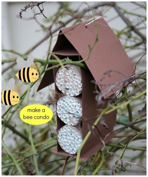 Kids Craft: Make a Bee Condo - help save our bees Bee Houses, Bee Activities, Bee Hotel, Bug Hotel, Insect Hotel, Bee House, Bee Garden, School Garden, Bee Crafts