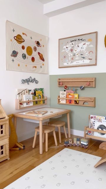 Natural Playroom Ideas, Toy Corner Ideas, Playing Corner In Living Room, Aesthetically Pleasing Playroom, Small Bedroom Playroom, Nursery Play Corner, Play Room Boys Kids, Tv In Playroom, Aesthetic Playroom Ideas