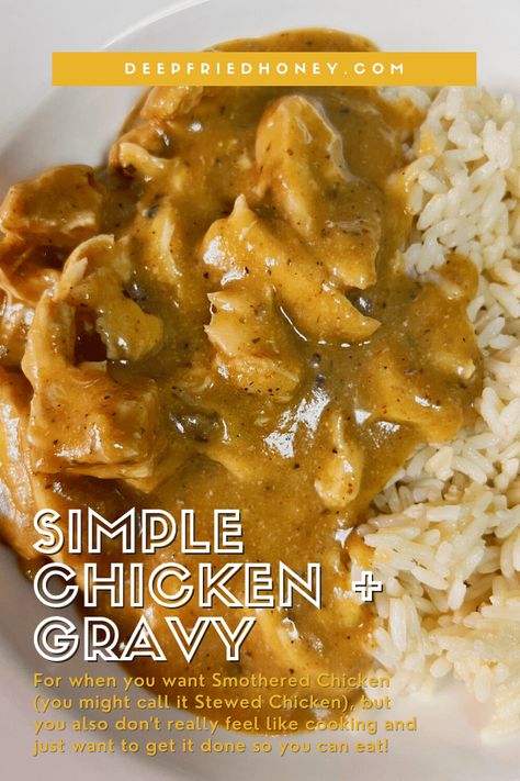 This Simple Chicken and gravy #recipe is easy comfort food! Pan seared chicken breasts simmered in a rich gravy. Serve it over rice or mash! #comfortfood #deepfriedhoney #southernfood #chickenrecipes Chicken Breast Gravy Recipe, Chicken Rice And Gravy, Rice And Gravy, Chicken Gravy Recipe, Chicken And Gravy, Pan Seared Chicken Breast, Southern Chicken, Seared Chicken Breast, Seared Chicken