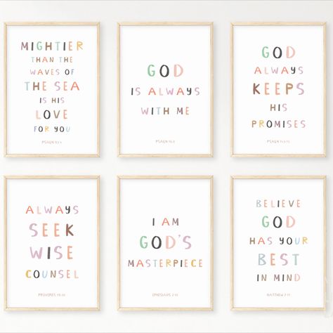 Kids Bible Verse poster print bundle is perfect for parents who are looking to make meaningful decoration to their children’s playroom, learning room, nursery room or bedroom. Bible Verse For Playroom, Bible Verse Decorations, Bible Verse For Children, Children Bible Verses, Baby Bible Quotes, Bible Quotes About Children, Bible Verse For Kids, Kids Bible Verses, Bible Verses For Girls