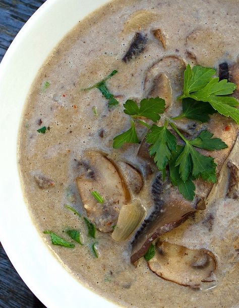 Scrumpdillyicious: Wild Mushroom Soup with Sherry & Thyme Mushroom Soup With Sherry, Wild Mushroom Soup, Creamy Garlic Mushrooms, Dried Porcini Mushrooms, Mushroom Soup Recipes, Cream Of Mushroom Soup, Cream Of Mushroom, Wild Mushroom, Garlic Mushrooms