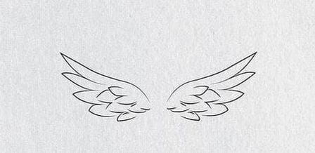 Angel Tatoos Minimalist, Delicate Wing Tattoo, Angel Wings Back Of Neck Tattoo, Fine Line Wing Tattoo, Minimal Angel Tattoo, Paw Print Outline Tattoo, Fine Line Angel Wings Tattoo, Angel Wing Tattoo On Arm, Simple Angel Tattoos