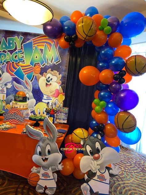 Tykia Tune Squad Birthday Party, Space Jam First Birthday Party, Space Jam 1st Birthday Party, Space Jam Birthday Party Ideas, Space Jam Baby Shower Ideas, Space Jam Birthday Party, Space Jam Party, Party Theme For Kids, Space Jam Birthday