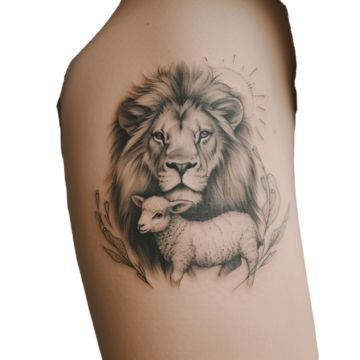 Lamb Lion Tattoo, Shepherds Crook Tattoo, Lion And Lamb Tattoo For Women, Lion Of Judah Lamb Of God Tattoo, Lion Lamb And Dove Tattoo, Lion Lamb Dove Tattoo, Christian Lamb Tattoo, Lamb And Lion Tattoo, Lion And The Lamb Tattoo For Women