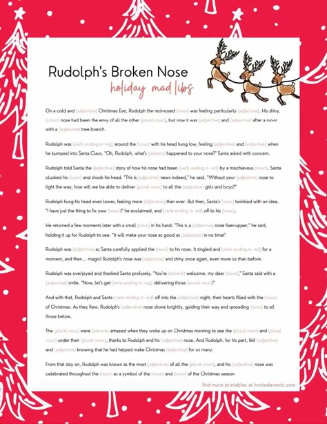 Holiday Mad Libs, Christmas Mad Libs For Adults, New Years Mad Libs Kids, Mad Libs For Kids Printables Free Funny, Christmas Mad Libs Free Printable, Christmas Dingbats, Christmas Mad Libs For Kids, Christmas Madlib For Kids, Christmas Mad Libs For Kids Free Printables