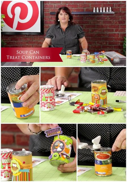 INSPIRED BY PINTEREST: SOUP CAN TREAT CONTAINERS Today on Inspired by Pinterest with Lori Allred will show you how to create your own pop-top soup can treat containers. #mycraftchannel @Lori Bearden Allred {allreddesign.net} #soupcan #treatcontainers #partyfavors #diy Bean Taco Soup, Treat Containers, Six Sisters Stuff, Halloween Paper Crafts, Teresa Collins, Six Sisters, Upcycle Repurpose, Doodlebug Design, Daycare Crafts