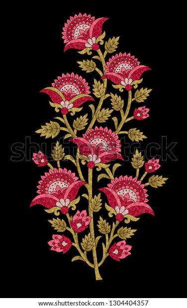 Mughal Flower Motif, Mughal Flower, 3d Relief Art, Relief Painting, Mughal Art Paintings, Persian Art Painting, Black Ground, Fabric Paint Designs, Relief Art