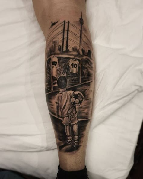 Sleeve Tattoos For Guys Meaningful, Football Tattoo Designs Men, Football Tattoo Ideas For Men Leg, Football Tattoo Ideas For Men, Foot Tattoos For Men, Tattoo Pierna Hombre, Softball Tattoos, Soccer Tattoos, Brother And Sister Tattoo Ideas