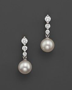 Pearl Drop Earrings | Bloomingdale's Unique Pearl Earrings, Princess Diamond Earrings, Drop Earrings Simple, Tiaras Jewellery, Jewel Wedding, Bridal Earrings Drop, Pearl And Diamond Earrings, Luxury Earrings, Tiny Stud Earrings