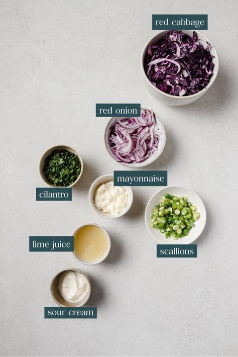 How To Make Red Cabbage Slaw (For Fish Tacos!) - Well Seasoned Studio Cabbage Slaw For Fish Tacos, Cabbage Slaw For Tacos, Fish Tacos With Cabbage Slaw, Slaw For Tacos, Red Cabbage Slaw Recipes, Crab Cake Burgers, Cabbage Tacos, Coleslaw For Pulled Pork, Slaw For Fish Tacos