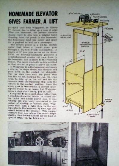 How to Build A Personal Elevator Homemade Lift Hoist 1946 DIY Article House Plans With Elevators, Attic Lift, Home Elevator, House Lift, Elegant House, Diy Construction, Drummond House Plans, Elevator Design, Lift Design