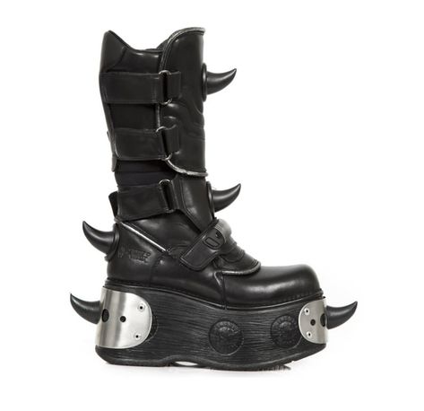 New Rock Boots, Futuristic Shoes, Rock Boots, New Rock, Shoe Art, Crazy Shoes, Modern Outfits, Black Metallic, Boots Shoes