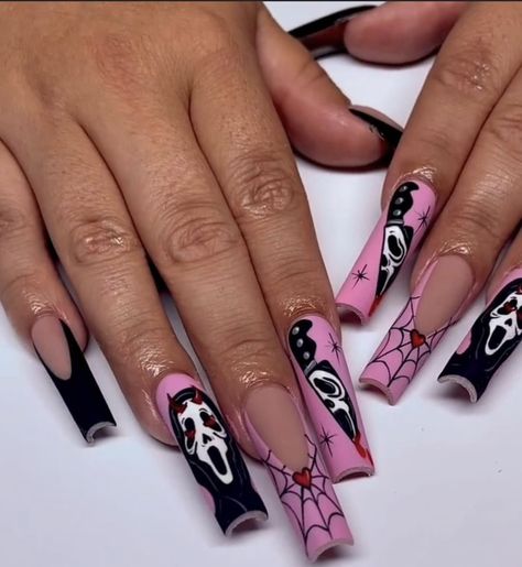 Holloween Nails, Halloween Acrylic Nails, Long Acrylic Nail Designs, Girly Acrylic Nails, Work Nails, Dope Nail Designs, Fall Acrylic Nails, Acrylic Nails Coffin Pink, Coffin Nails Long