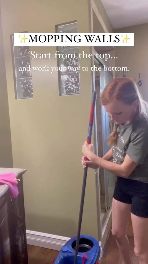 How to mop your walls - it’s super easy 😉 You’re going to need a fresh, brand spanking new mop head and a wring or spin mop with HOT HOT HOT water.(I wouldn’t use this method on flat or eggshell paint finishes as excess water is not recommended for these finishes 🥹💕 just spot cleaning for these finishes)Dip your fresh mop head into HOT water and spin/wring out all of the water. Start from the top and work your way to the bottom. You can start with the ceilings or the very tippy top of the wal Eggshell Paint Finish, Fresh Brand, Eggshell Paint, Spin Mop, Mop Heads, Water Me, Spot Cleaner, Egg Shells, Paint Finishes