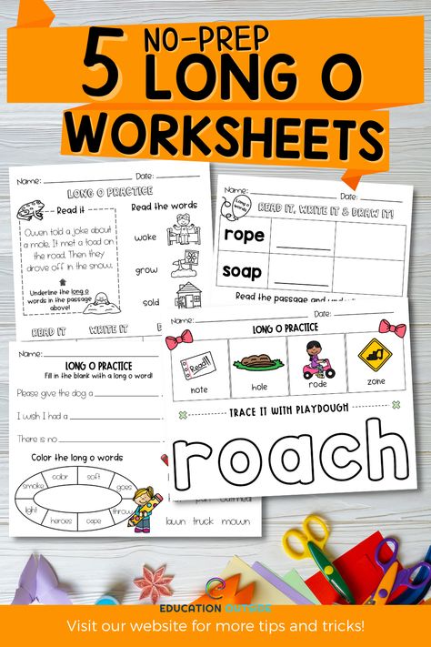 There are several ways to make the long o sound and it can get confusing for kids who are just learning their long vowel sounds. Providing quality materials to teach and reinforce these ways is necessary for them to master this skill. Long O Sound Activities, Long O Vowel Teams, Long O Worksheets, Short O Sound, Word Work Worksheets, Vowel Teams Worksheets, Long Vowel Worksheets, Short Vowel Worksheets, Long Vowel Sounds