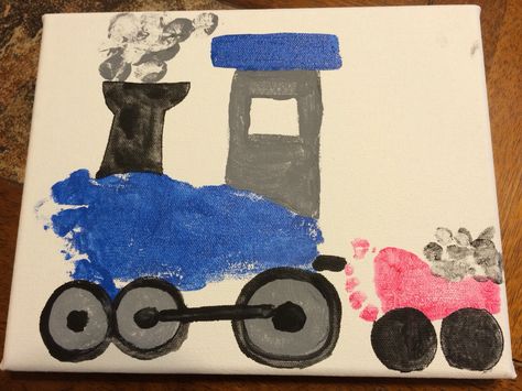 Train Handprint Craft, Truck Footprint Art, Footprint Bus Craft, Footprint Train Craft, Footprint Train, Train Footprint Art, Train Art And Craft For Preschool, Train Art For Toddlers, Train Crafts